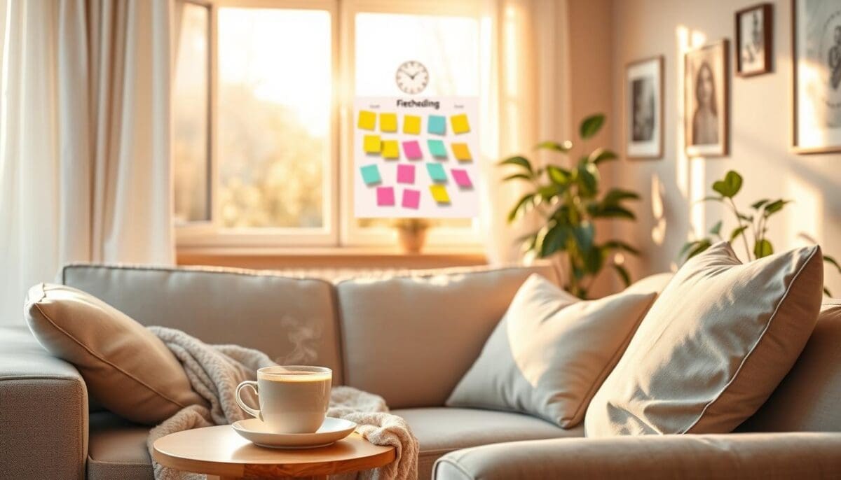 Cozy home setting illustrating flexible scheduling for home recovery and personalized care.