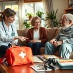 Mid-aged female caregiver and patient in a cozy home setting, providing home health services in San Antonio.