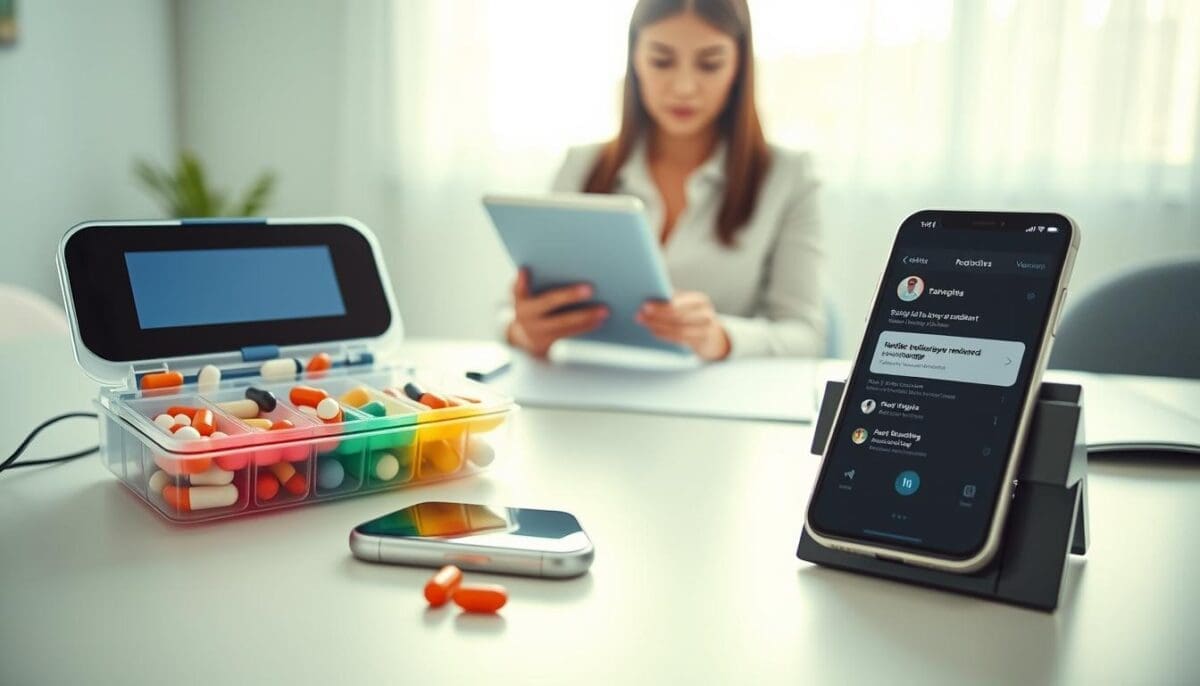 Medication reminder system and smartphone app for senior medication safety.