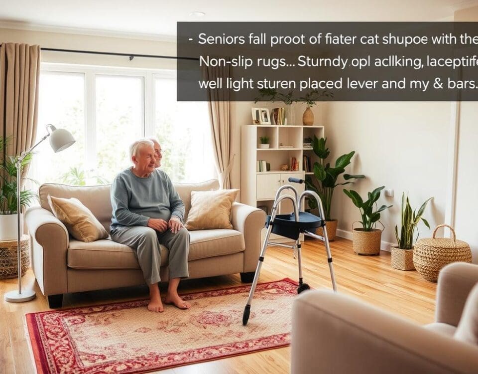 Senior using walker in a safe home environment with grab bars and non-slip rugs for fall prevention in San Antonio.