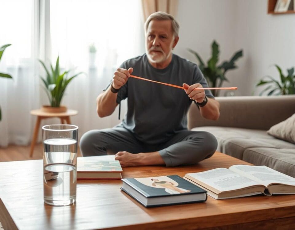 Man exercising at home and rehabilitation services in San Antonio.