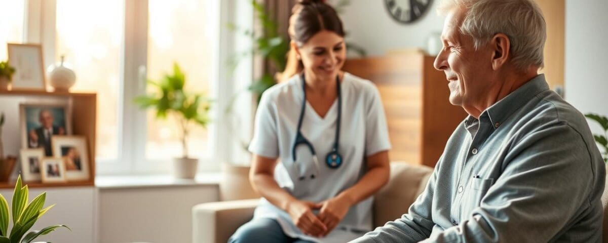 Senior and caregiver in home, supporting independence and quality of life in San Antonio.