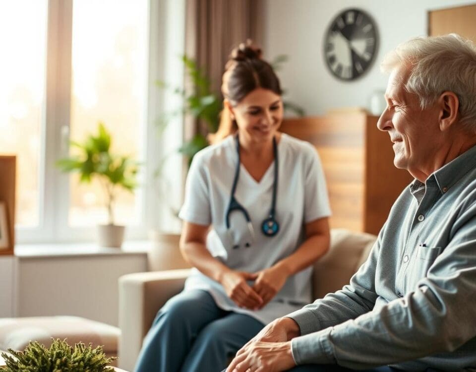 Senior and caregiver in home, supporting independence and quality of life in San Antonio.