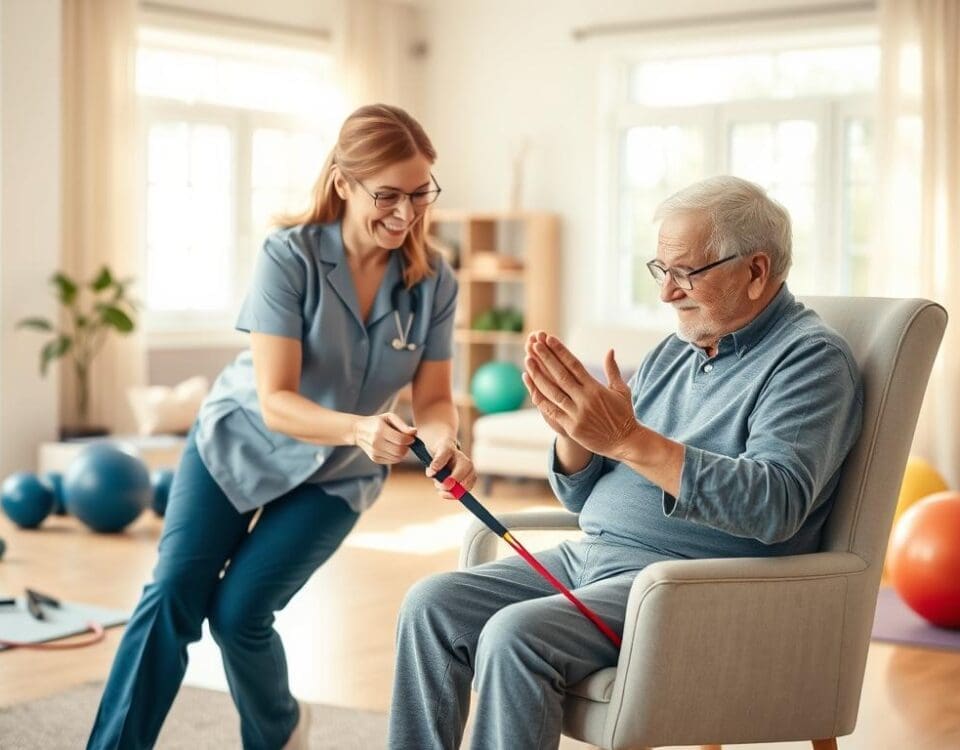 Senior receiving physical therapy and mobility support at home in San Antonio.
