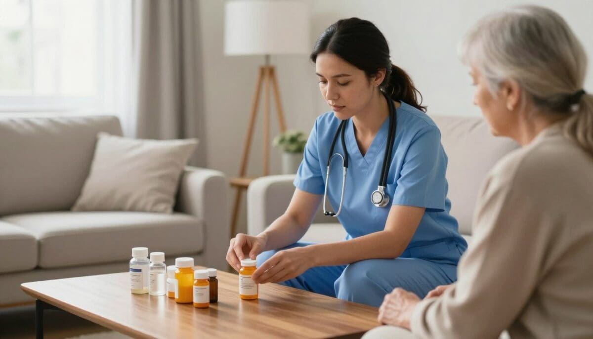 Professional nurse providing medication management in a comfortable San Antonio home.