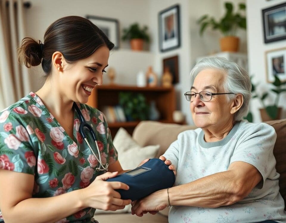 Home health nurse providing care and support to senior patient in San Antonio.
