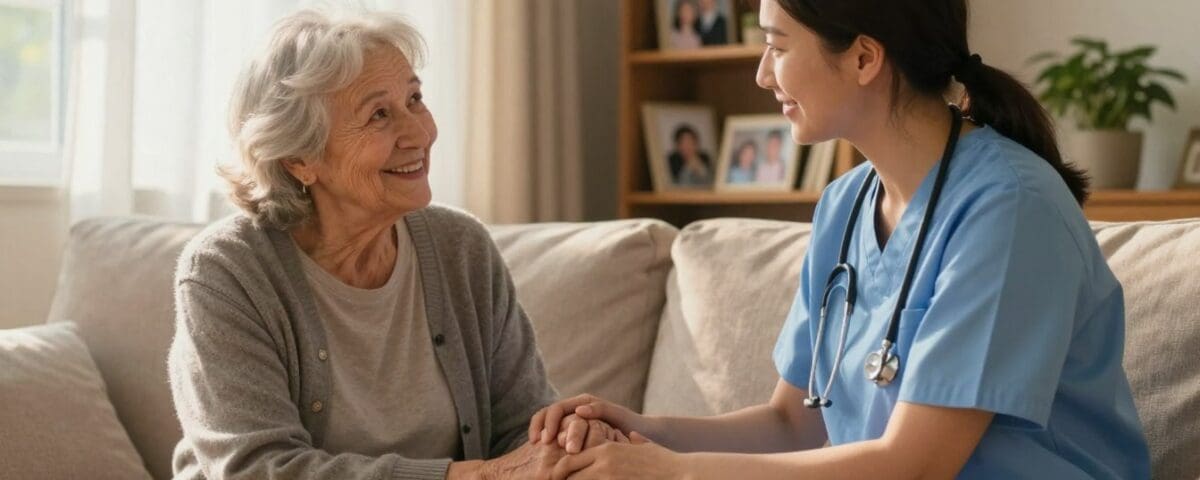 Caregiver and patient in home, supporting caregiver burnout prevention in San Antonio.