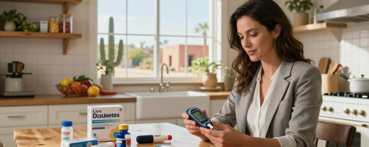 Diabetes care at home in San Antonio, Texas, with medical supplies and a healthcare professional