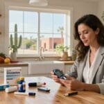 Diabetes care at home in San Antonio, Texas, with medical supplies and a healthcare professional
