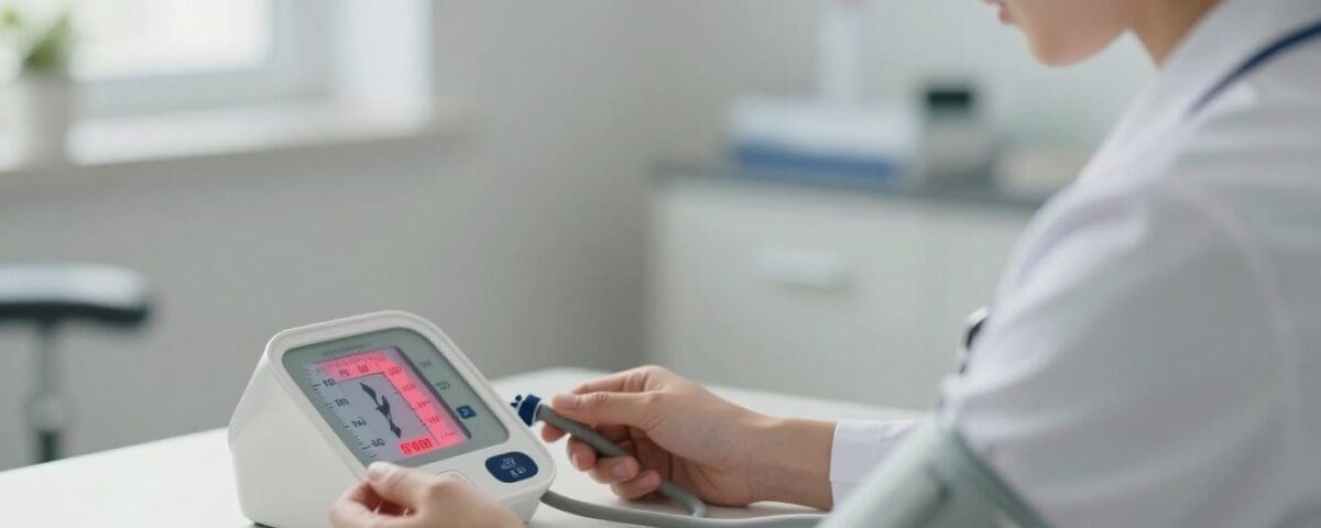 Healthcare professional monitoring blood pressure with home monitoring device in San Antonio.