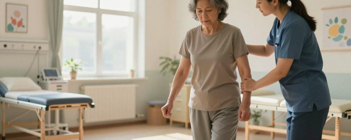 Woman receiving walking assistance from healthcare professional in San Antonio home.